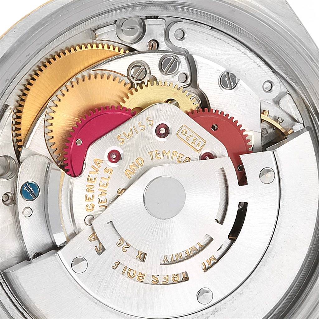 This image shows the internal mechanism of the Vintage Collection model by Rolex at a close-up angle.