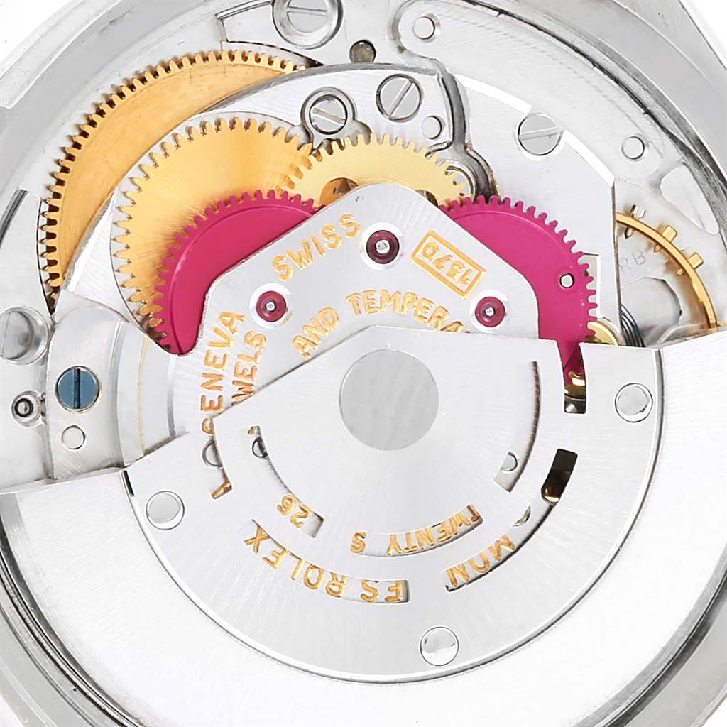 This close-up shows the intricate internal mechanical components of the Rolex Vintage Collection 1500 Men's Stainless Steel Silver Dial 1500 Men's Stainless Steel Silver Dial watch.