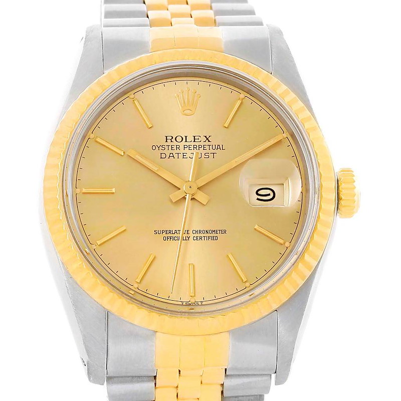 Rolex Datejust Steel Yellow Gold Baton Dial Vintage Mens Watch 16013 SwissWatchExpo