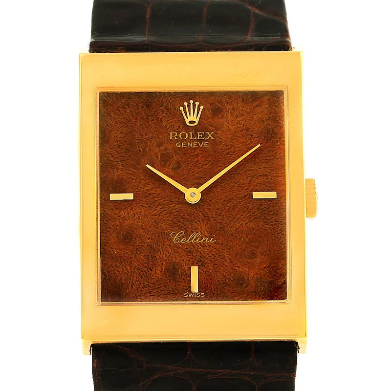 Rolex Cellini 18k Yellow Gold Wood Dial Vintage Watch 5071 Box Papers SwissWatchExpo