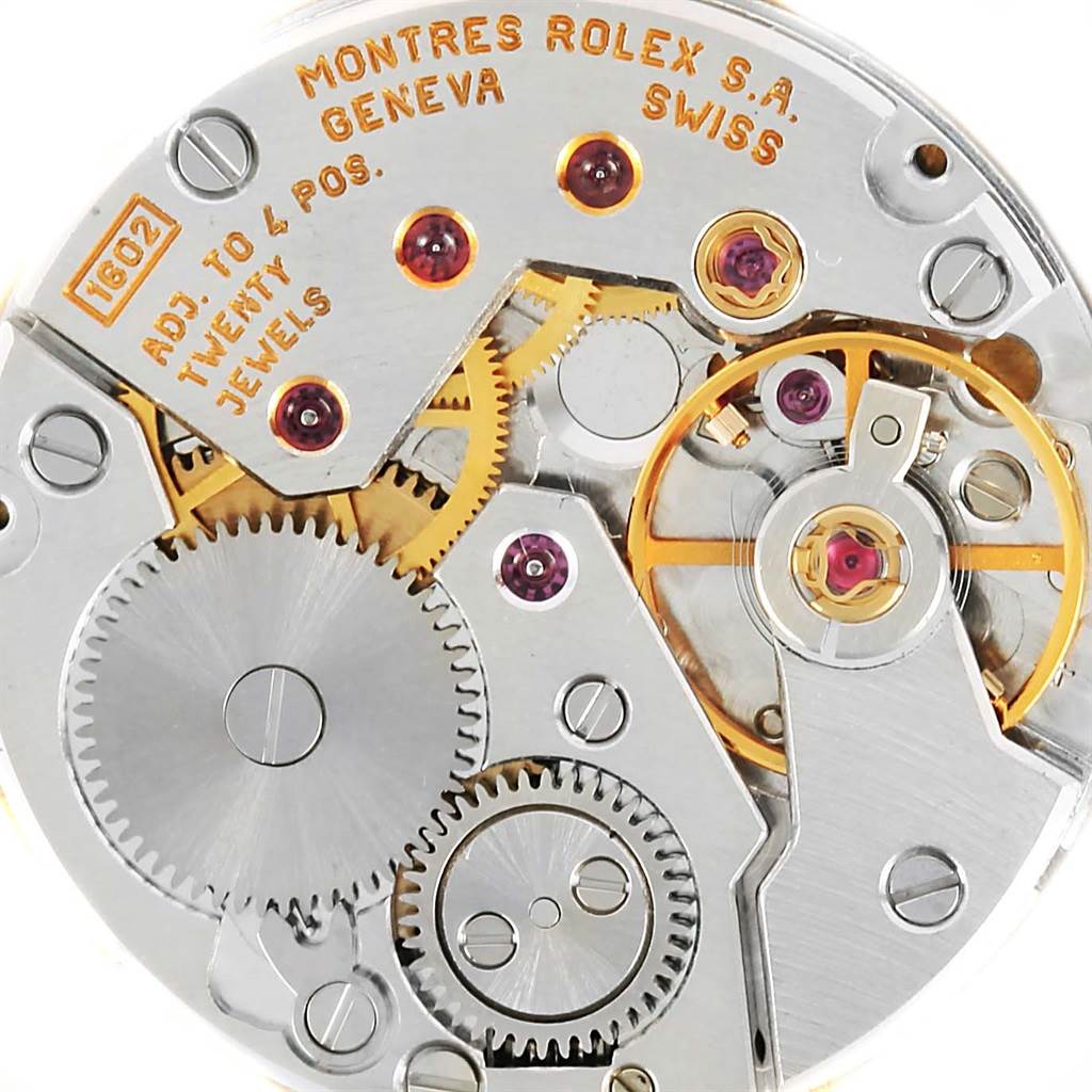 The image shows a close-up view of the internal mechanical components of a Vintage Collection model by Rolex.