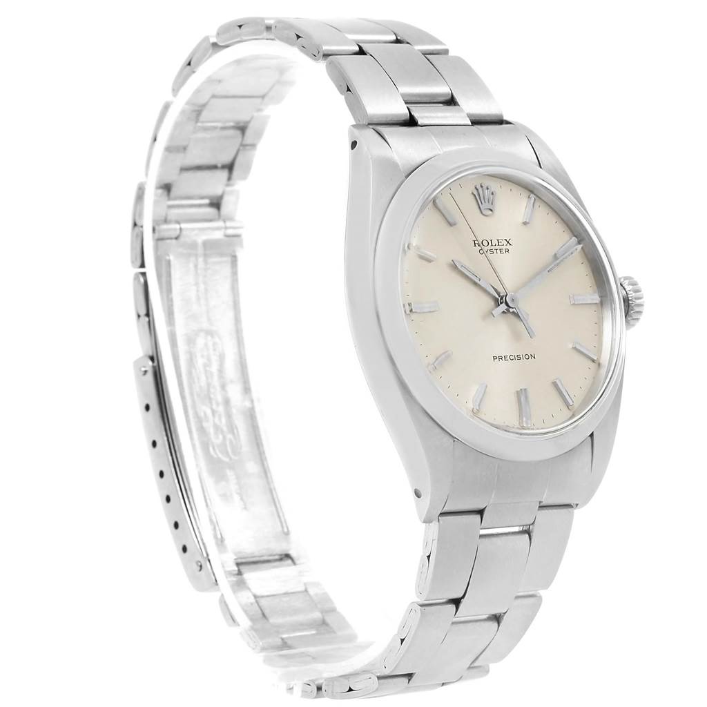 The image shows a side view of the Rolex Vintage Collection 6426 Men's Stainless Steel Silver Dial 6426 Men's Stainless Steel Silver Dial model, highlighting the face, crown, and bracelet.
