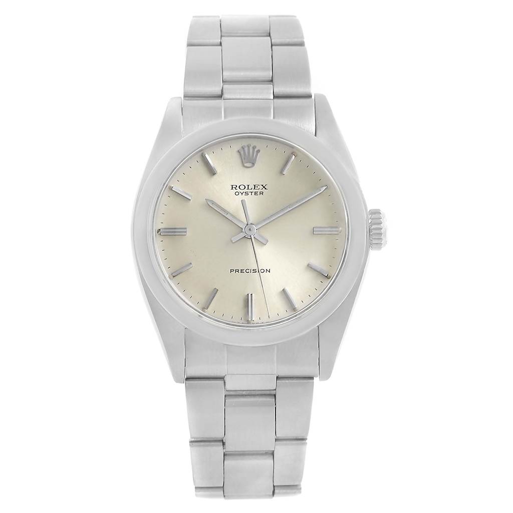 This image shows a front view of a Rolex Vintage Collection 6426 Men's Stainless Steel Silver Dial 6426 Men's Stainless Steel Silver Dial model watch, displaying its face, bezel, case, and bracelet.