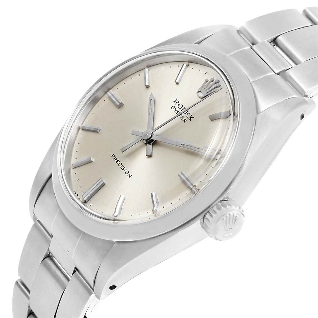 This image shows a Rolex Vintage Collection 6426 Men's Stainless Steel Silver Dial 6426 Men's Stainless Steel Silver Dial watch at an angled view, highlighting the dial, crown, and bracelet.