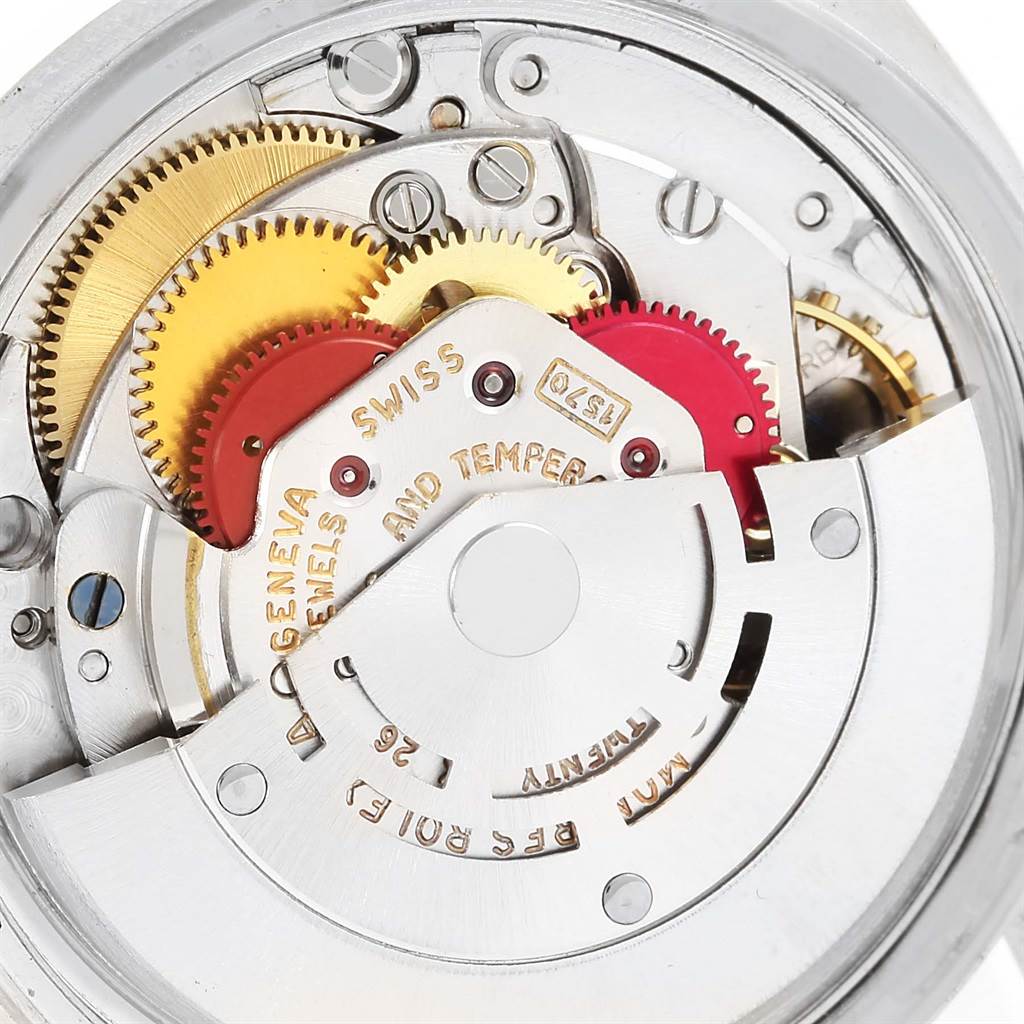 This is a close-up view of the internal mechanical components of the Vintage Collection model by Rolex, showcasing gears and cogs.