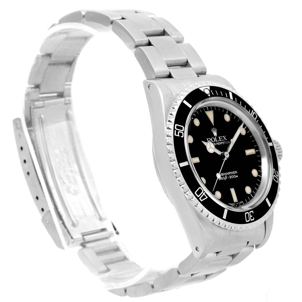 The image shows the side view of a Rolex Vintage Collection 5513 Men
s Stainless Steel Black Dial 5513 Men
s Stainless Steel Black Dial watch, highlighting the stainless steel case, bezel, and bracelet.
