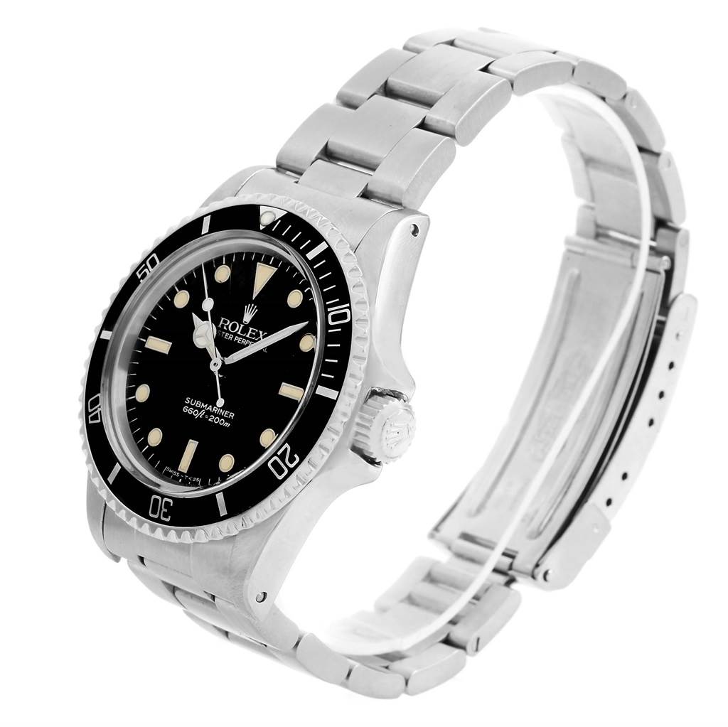 The Rolex Vintage Collection 5513 Men
s Stainless Steel Black Dial 5513 Men
s Stainless Steel Black Dial model watch is displayed at an angle showing the face, bezel, crown, and bracelet.