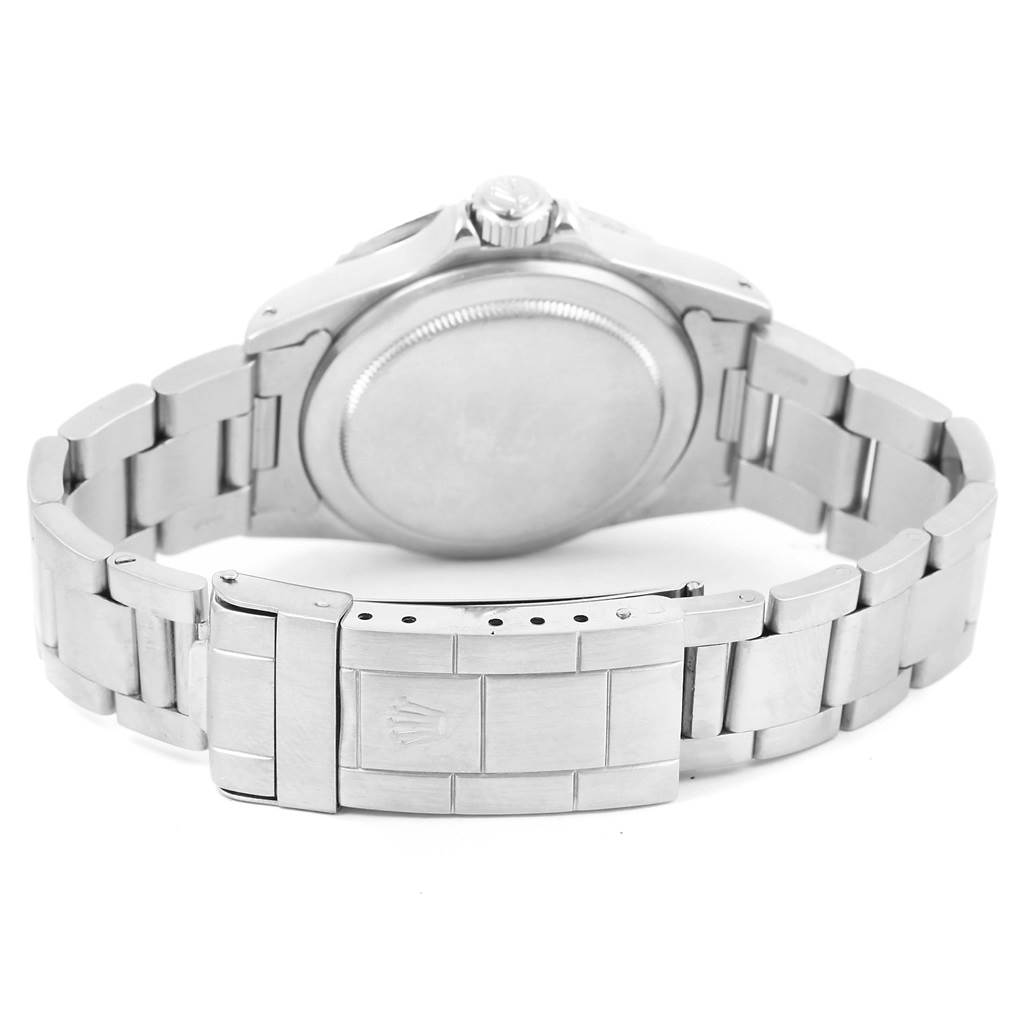 The image shows the back and bracelet clasp of a Rolex Vintage Collection 5513 Men
s Stainless Steel Black Dial 5513 Men
s Stainless Steel Black Dial watch, emphasizing the bracelet links and the closed clasp with the Rolex logo.