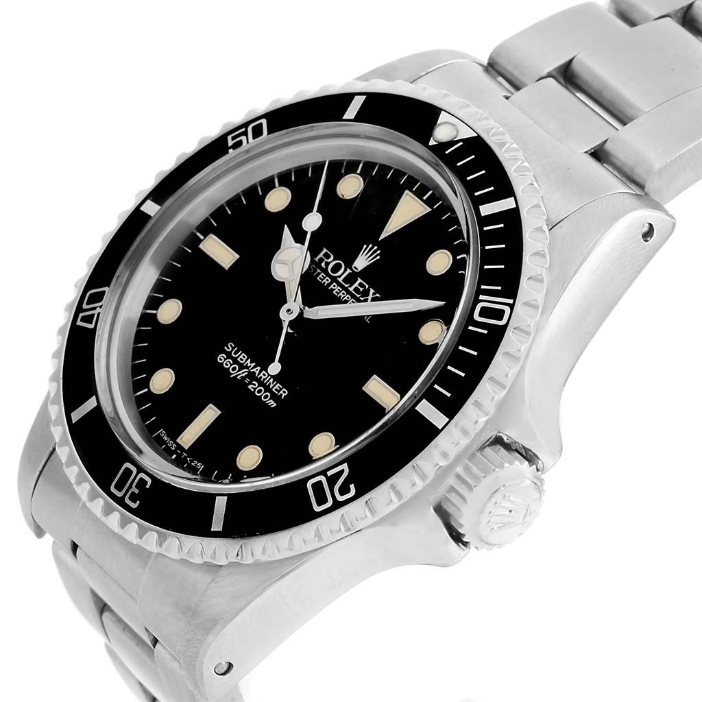 The Rolex Vintage Collection 5513 Men
s Stainless Steel Black Dial 5513 Men
s Stainless Steel Black Dial model watch is shown at a three-quarter angle, highlighting the bezel, dial, crown, and bracelet.