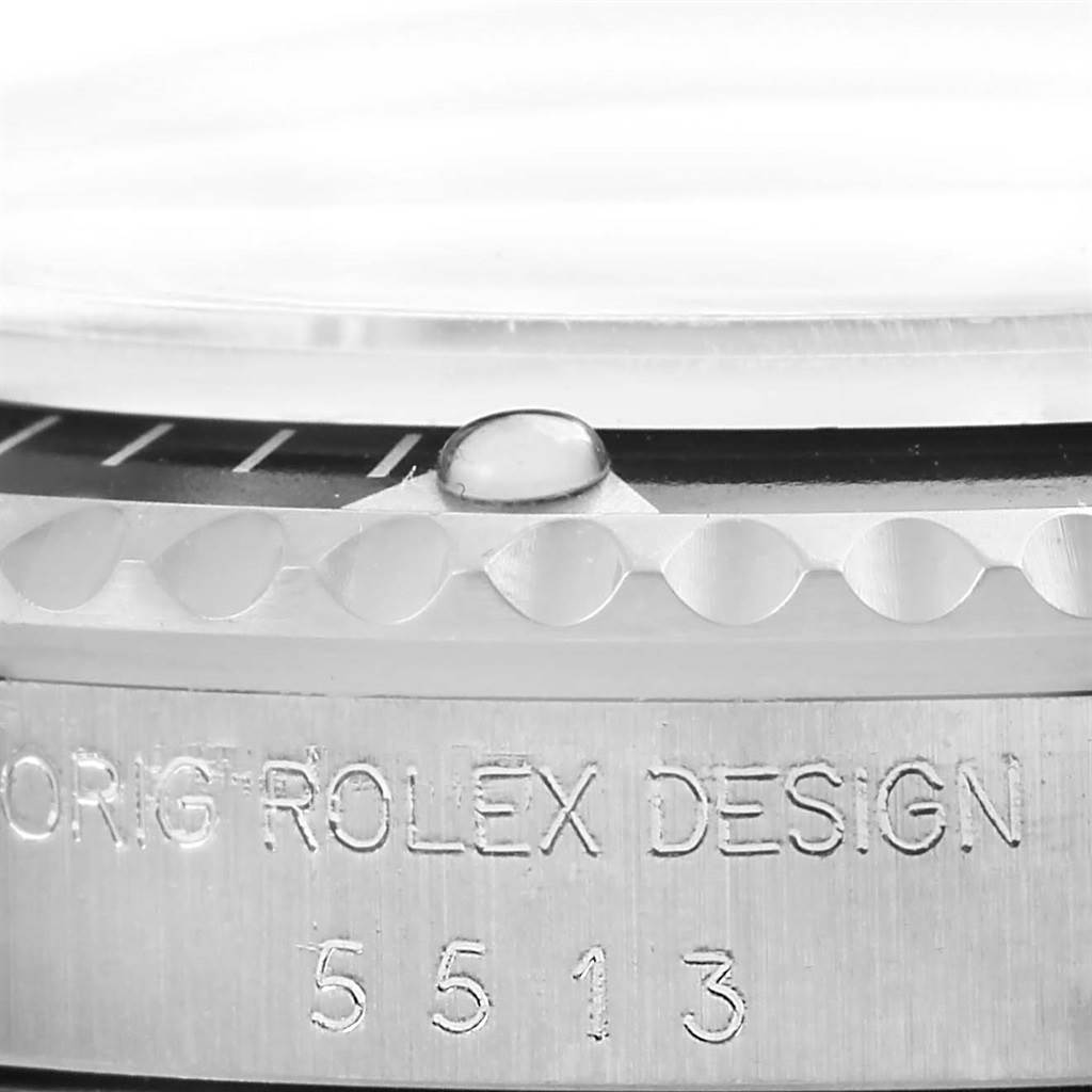 The image shows a close-up of the bezel and case edge of a Rolex Vintage Collection 5513 Men's Stainless Steel Black Dial 5513 Men's Stainless Steel Black Dial model, featuring the serial number 5513.