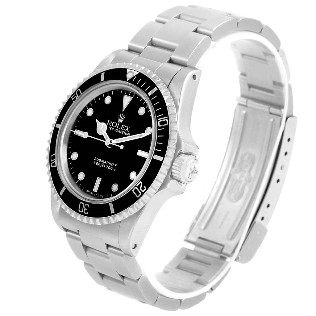The Rolex Vintage Collection 5513 Men's Stainless Steel Black Dial 5513 Men's Stainless Steel Black Dial model watch is shown at a three-quarter angle, highlighting the face, bezel, crown, and part of the bracelet.
