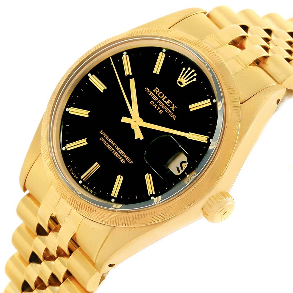 Rolex Date 14k Yellow Gold Black Dial Vintage Mens Watch 1513 ...