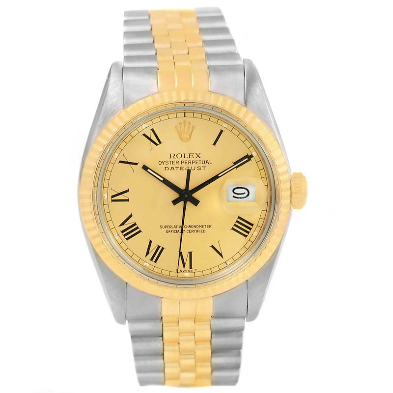 Rolex Datejust Steel Yellow Gold Buckley Dial Vintage Mens Watch 16013 SwissWatchExpo