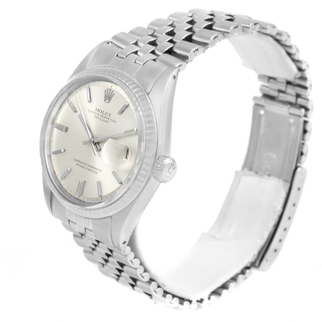 The Rolex Vintage Collection 1601 Men's Stainless Steel Silver Dial 1601 Men's Stainless Steel Silver Dial model watch is shown at a three-quarter angle, displaying the face, case, and bracelet.