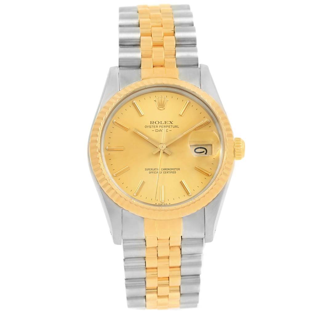 The Rolex Vintage Collection 15053 Men's Steel and Gold (two tone) Champagne Dial 15053 Men's Steel and Gold (two tone) Champagne Dial model is shown from the front with a gold dial, date display, and two-tone bracelet.