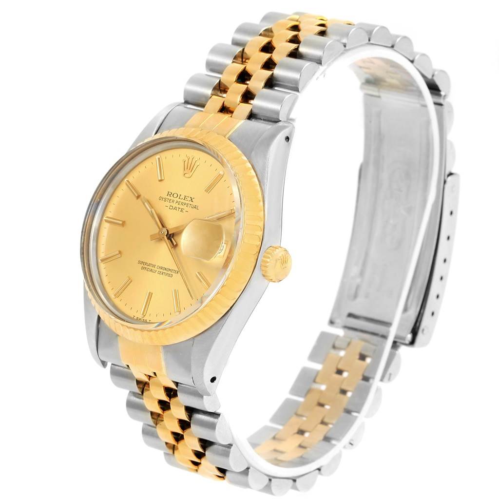 The Rolex Vintage Collection 15053 Men's Steel and Gold (two tone) Champagne Dial 15053 Men's Steel and Gold (two tone) Champagne Dial model is shown at a slight angle, displaying its gold face, bezel, and two-tone bracelet.