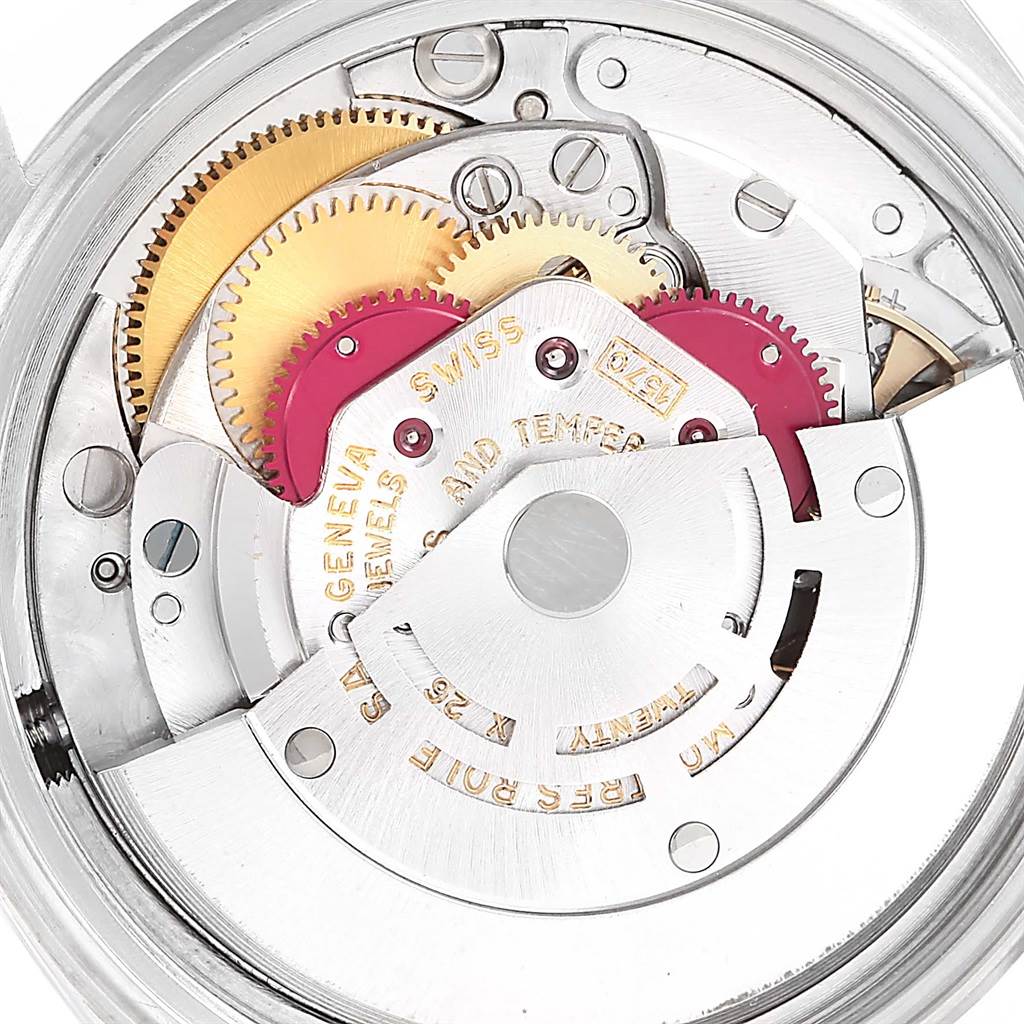 This image shows the internal mechanism and gears of a Rolex Vintage Collection 1603 Men's Stainless Steel Silver Dial 1603 Men's Stainless Steel Silver Dial watch viewed from the back.