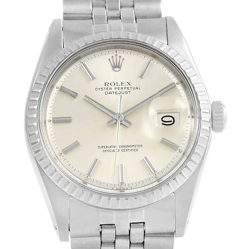 Photo of Rolex Datejust Silver Baton Dial Vintage Mens Watch 1603