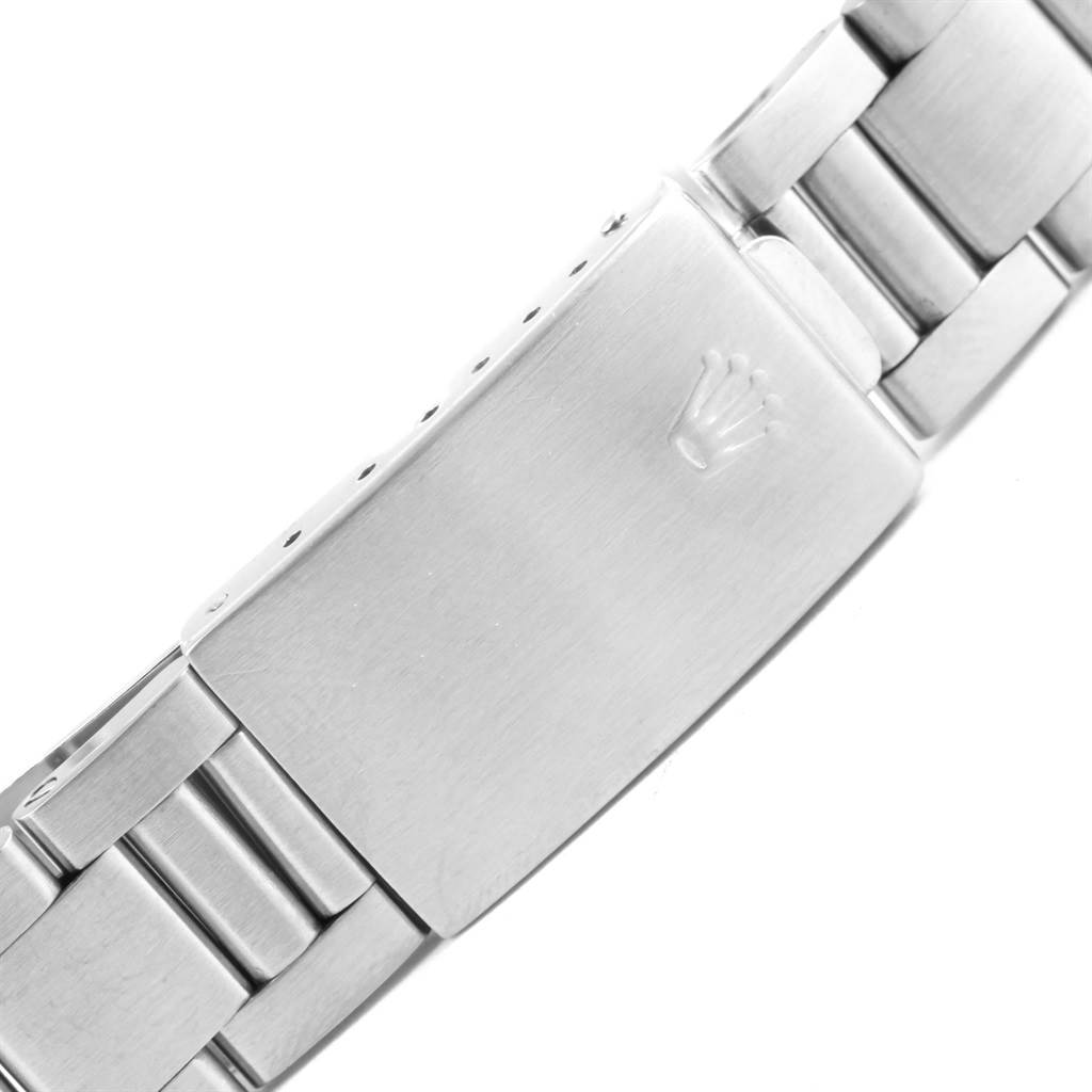 This image shows the clasp and bracelet of the Rolex Vintage Collection 16030 Men's Stainless Steel Grey Dial 16030 Men's Stainless Steel Grey Dial watch from a close-up top angle.