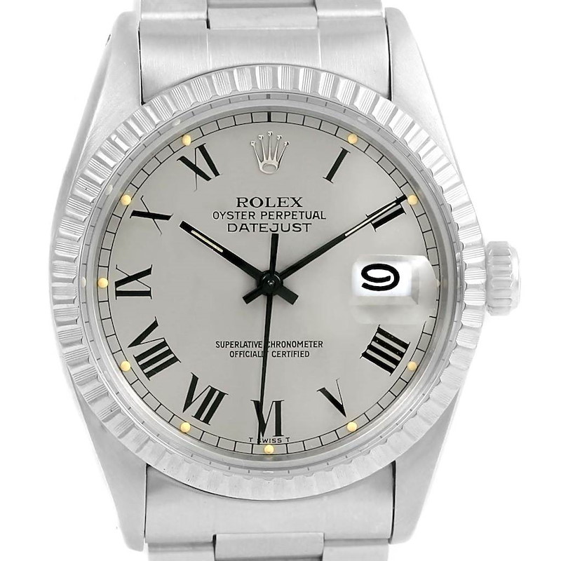 Rolex Datejust Grey Buckley Dial Steel Vintage Mens Watch 16030 SwissWatchExpo