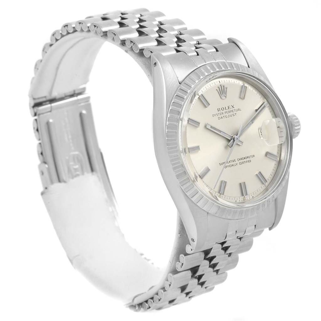 The Rolex Vintage Collection 1603 Men's Stainless Steel Silver Dial 1603 Men's Stainless Steel Silver Dial model is shown from a front-side angle, highlighting the dial, bezel, and bracelet.