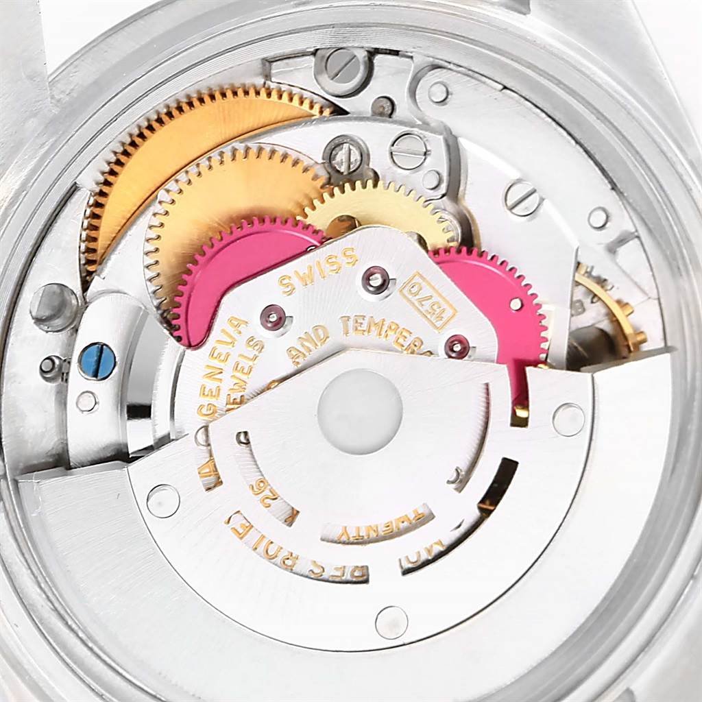 This image shows the inner mechanical components of the Rolex Vintage Collection 1603 Men's Stainless Steel Silver Dial 1603 Men's Stainless Steel Silver Dial watch from a close-up back angle.