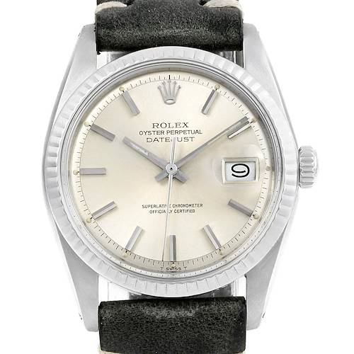 Photo of Rolex Datejust Silver Dial Grey Strap Vintage Steel Mens Watch 1601
