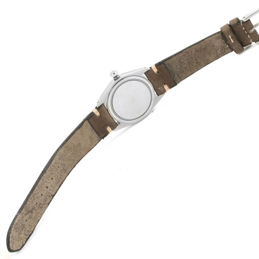 This image shows the back and strap of the Rolex Vintage Collection 6694 Men's Stainless Steel Silver Dial 6694 Men's Stainless Steel Silver Dial watch at an overhead angle.