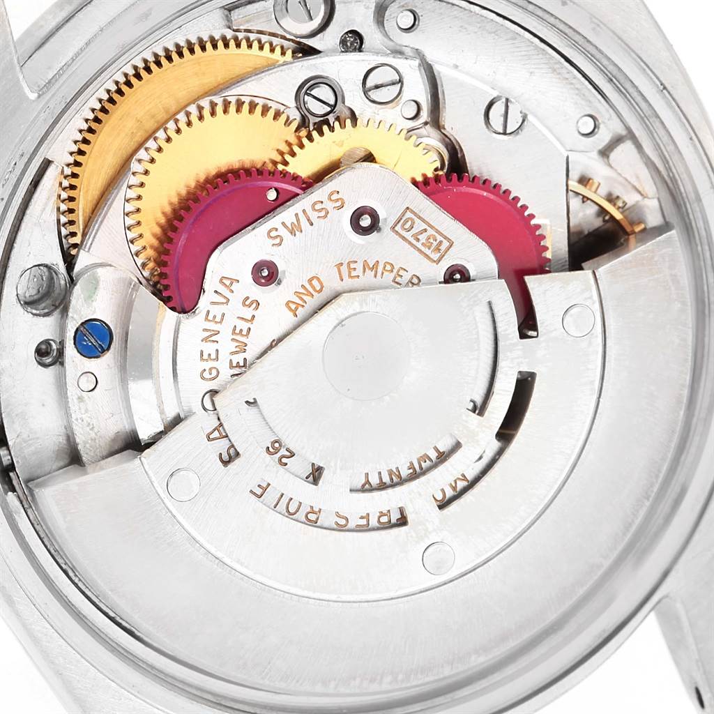 This image shows the intricate inner movement and gears of the Rolex Vintage Collection 1501 Men's Stainless Steel Silver Dial 1501 Men's Stainless Steel Silver Dial model watch.