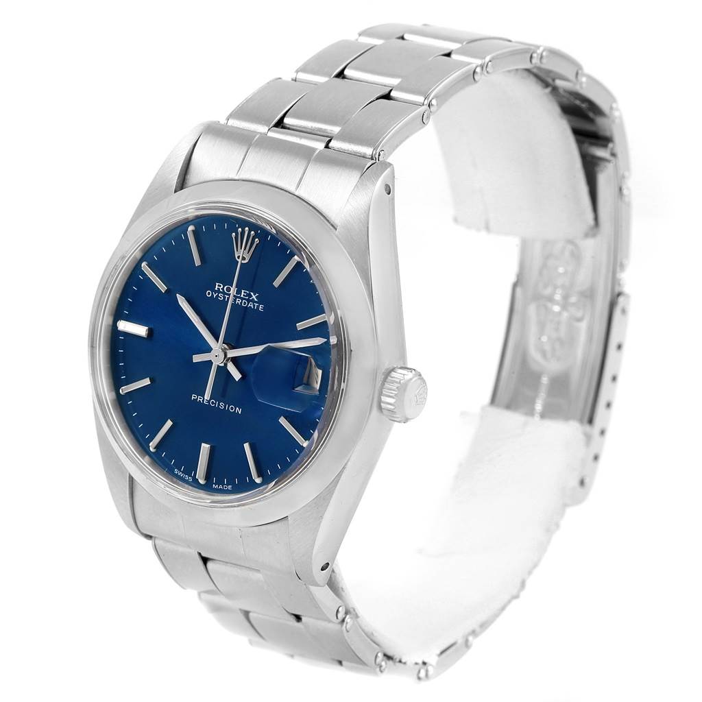 The Rolex Vintage Collection 6694 Men's Stainless Steel Blue Dial 6694 Men's Stainless Steel Blue Dial model is shown from an angled front view, displaying its blue dial, stainless steel case, and band.
