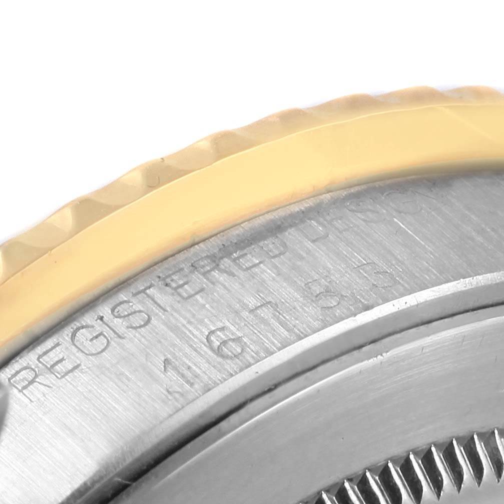 This image shows a close-up of the side profile of the bezel and caseback of the Rolex Vintage Collection 16753 Men's Stainless Steel Black Dial 16753 Men's Stainless Steel Black Dial model.