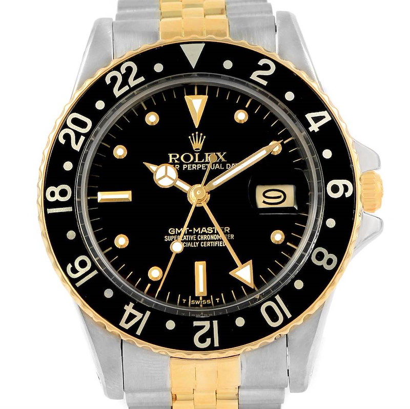 Rolex GMT Master Steel Yellow Gold Nipple Dial Vintage Watch 16753 SwissWatchExpo