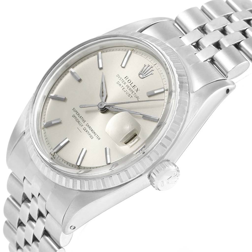 The Rolex Vintage Collection 1603 Men's Stainless Steel Silver Dial 1603 Men's Stainless Steel Silver Dial model is shown at an angled view, highlighting the watch face, crown, and metal bracelet.