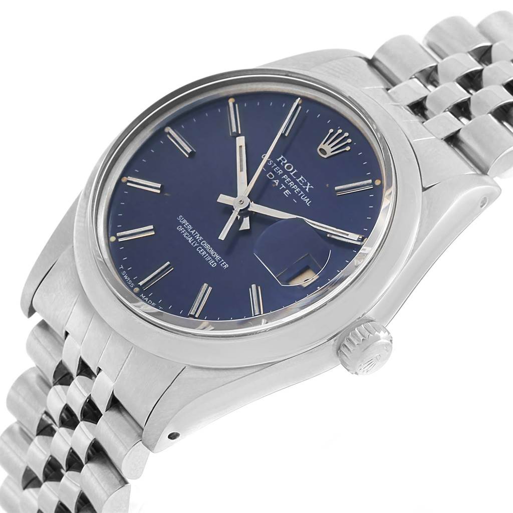 The Rolex Vintage Collection 15000 Men's Stainless Steel Blue Dial 15000 Men's Stainless Steel Blue Dial watch is shown at an angled view, displaying its face, lugs, crown, and bracelet.