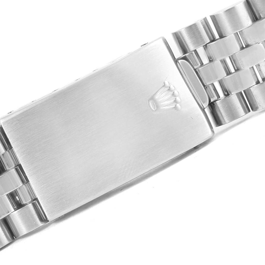 This image shows the clasp of a Rolex Vintage Collection 16014 Men's Stainless Steel Silver Dial 16014 Men's Stainless Steel Silver Dial watch, featuring the Rolex crown logo.