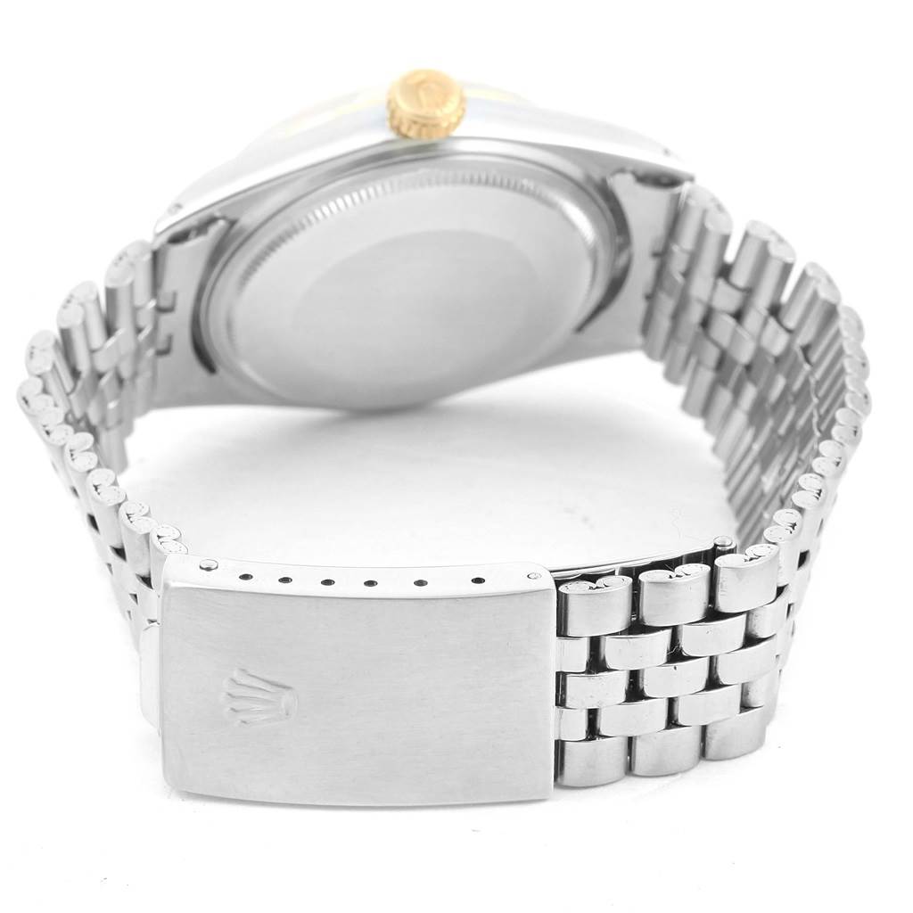 This Rolex Vintage Collection 1601 Men's Stainless Steel Silver Dial 1601 Men's Stainless Steel Silver Dial watch is depicted from the back, showing the caseback, bracelet, and clasp.