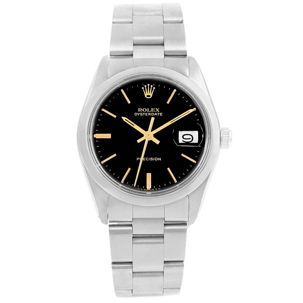 This image shows a front view of the Rolex Vintage Collection 6694 Men's Stainless Steel Black Dial 6694 Men's Stainless Steel Black Dial model watch, highlighting its face, bezel, and bracelet.