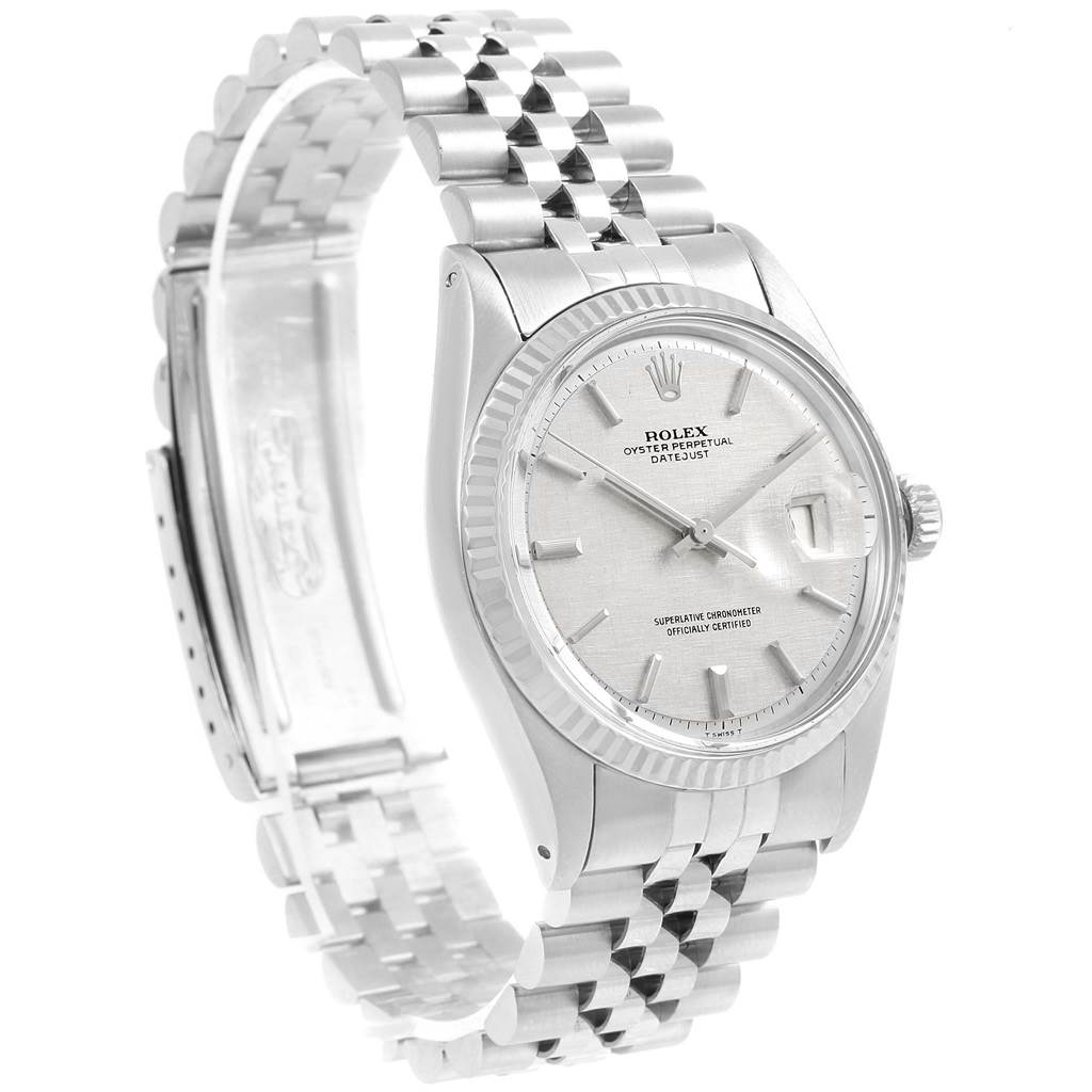 The image shows a front-angle view of the Rolex Vintage Collection 1601 Men's Stainless Steel Silver Dial 1601 Men's Stainless Steel Silver Dial model watch, focusing on the face, bezel, and part of the bracelet.