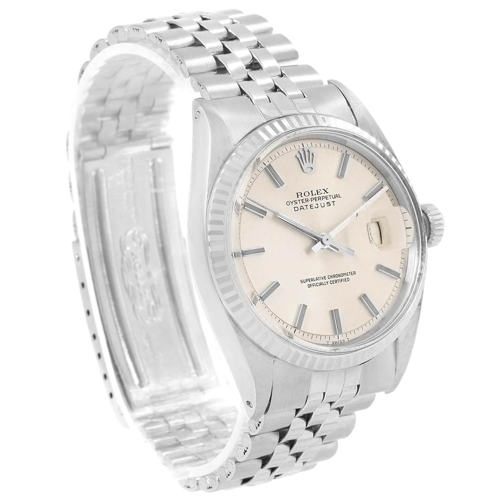 The Rolex Vintage Collection 1601 Men's Stainless Steel Silver Dial 1601 Men's Stainless Steel Silver Dial model is shown at a slight angle, displaying the face, bezel, and metal strap.