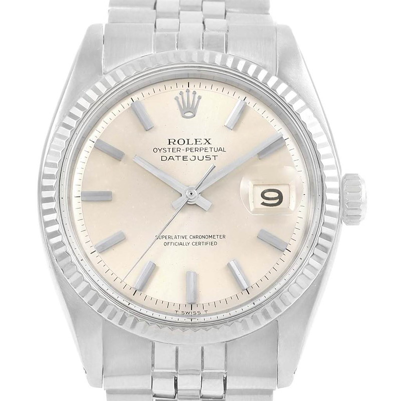 Rolex Datejust Silver Baton Dial Vintage Steel Mens Watch 1601 SwissWatchExpo