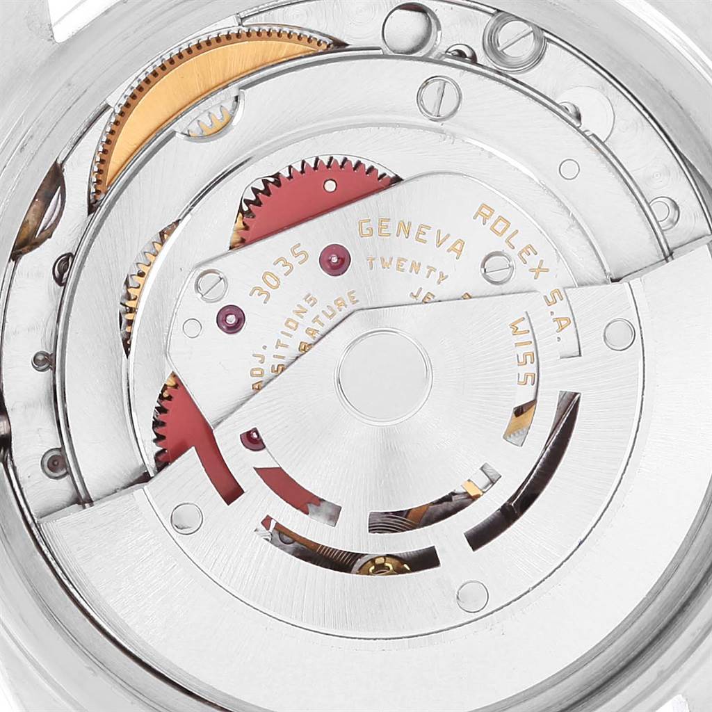 This image shows a close-up view of the movement mechanism inside a Rolex Vintage Collection 16013 Men's Stainless Steel Silver Dial 16013 Men's Stainless Steel Silver Dial model watch.