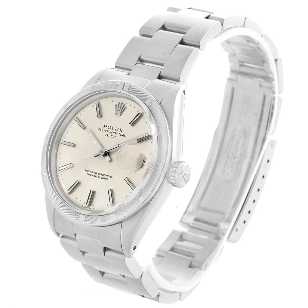 The Rolex Vintage Collection 1501 Men's Stainless Steel Silver Dial 1501 Men's Stainless Steel Silver Dial watch is shown at an angle highlighting its face, bracelet, crown, and clasp.