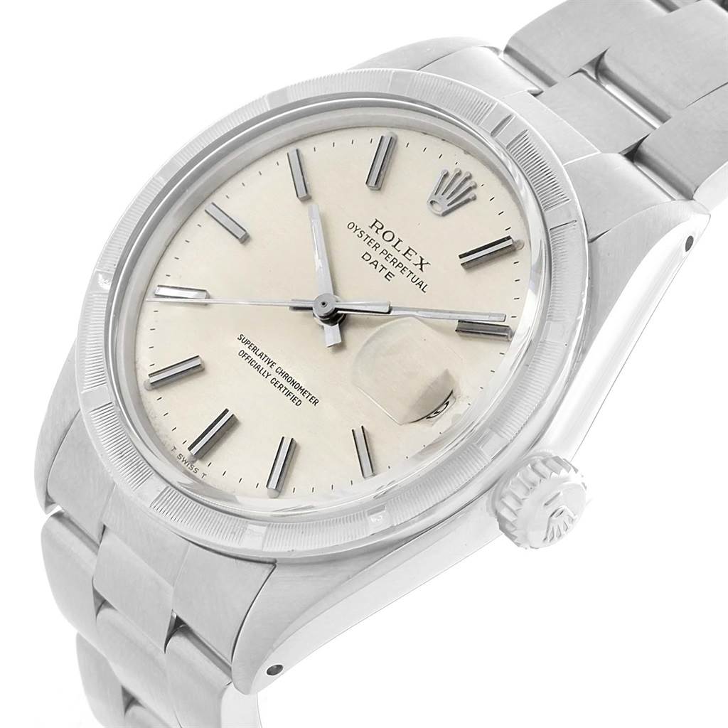 The image shows a close-up angled view of the Rolex Vintage Collection 1501 Men's Stainless Steel Silver Dial 1501 Men's Stainless Steel Silver Dial model, focusing on the face, bezel, and part of the bracelet.