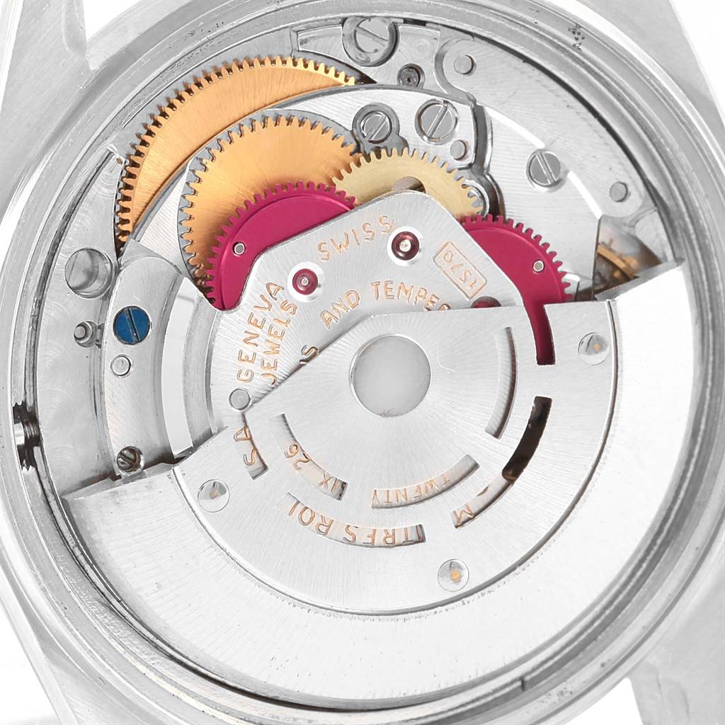The image shows the internal mechanical movement components of a Rolex Vintage Collection 1601 Men's Stainless Steel Silver Dial 1601 Men's Stainless Steel Silver Dial watch, viewed from the back.