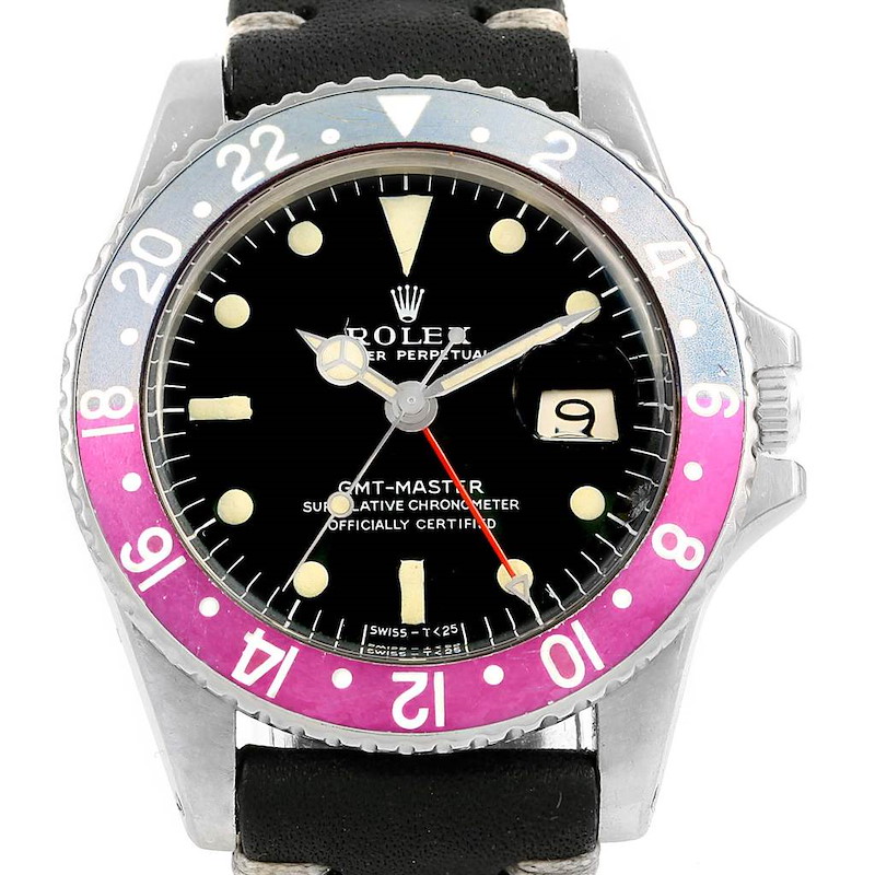 Rolex GMT Master Vintage Mark I Fuchsia Bezel Mens Watch 1675 SwissWatchExpo