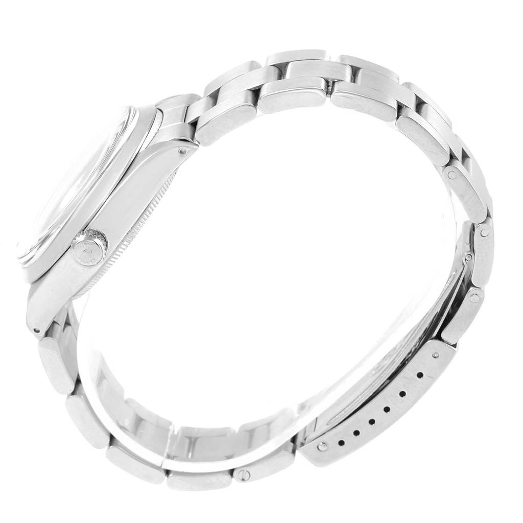 The Rolex Vintage Collection 5500 Men's Stainless Steel Black Dial 5500 Men's Stainless Steel Black Dial model watch is shown from the side, highlighting its case, crown, and metal bracelet.