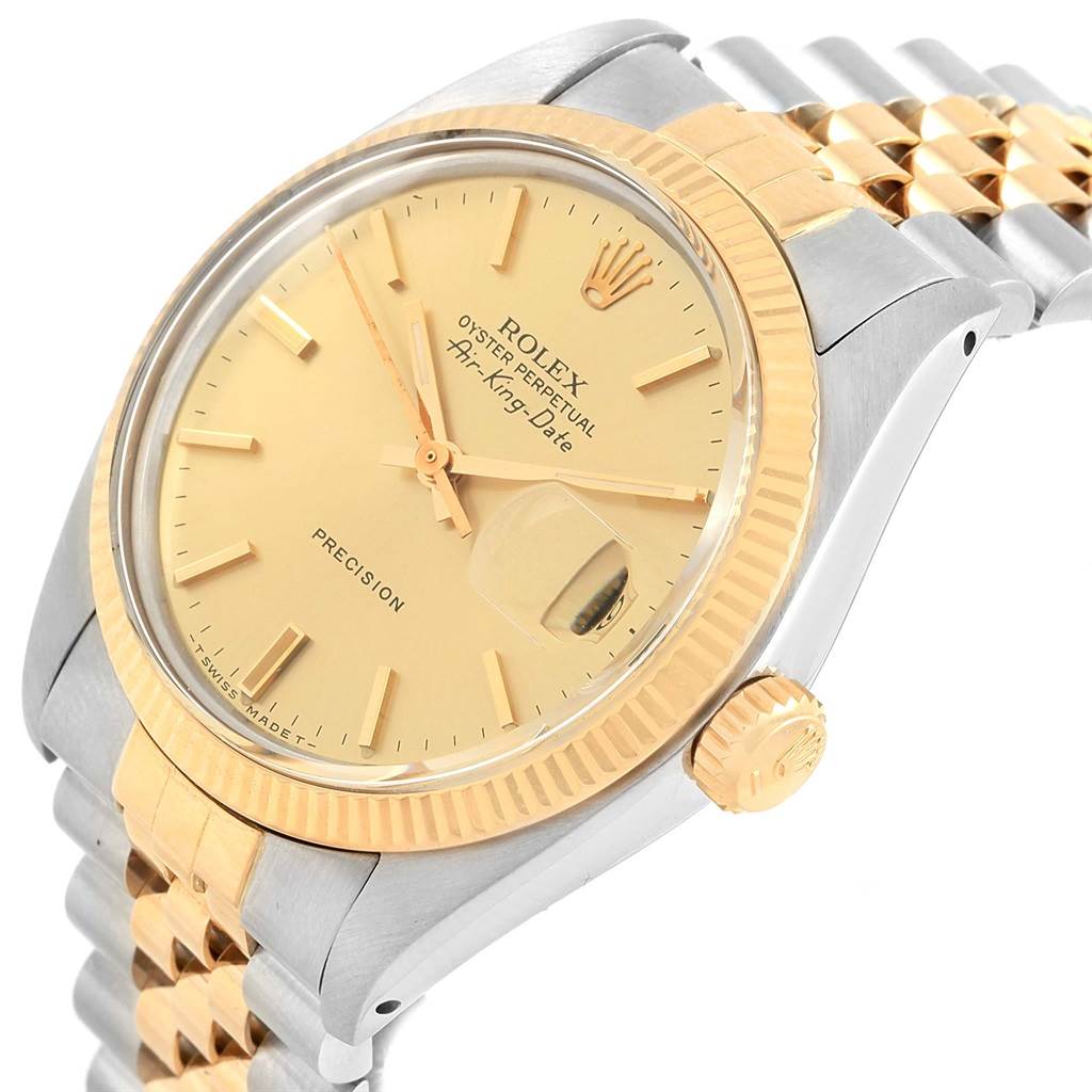 The image shows a close-up, angled view of a Vintage Collection Rolex Oyster Perpetual Air-King-Date watch, highlighting its face and bracelet.