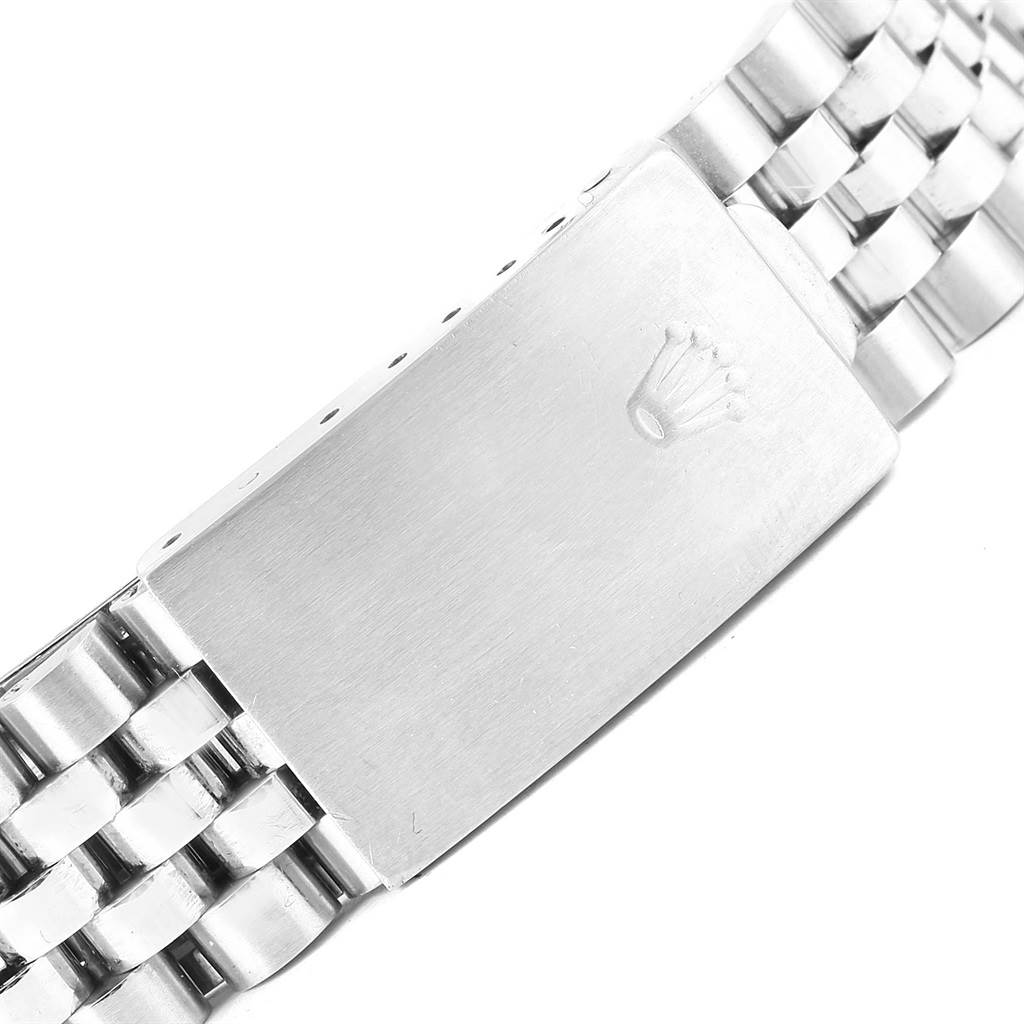 This image shows a close-up of the clasp and part of the bracelet for the Rolex Vintage Collection 15000 Men's Stainless Steel Silver Dial 15000 Men's Stainless Steel Silver Dial model watch.