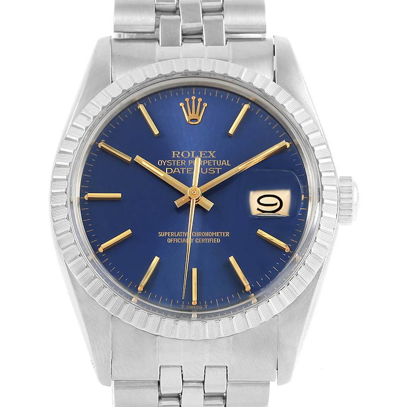 Rolex Datejust Blue Dial Steel Vintage Mens Watch 16030 SwissWatchExpo
