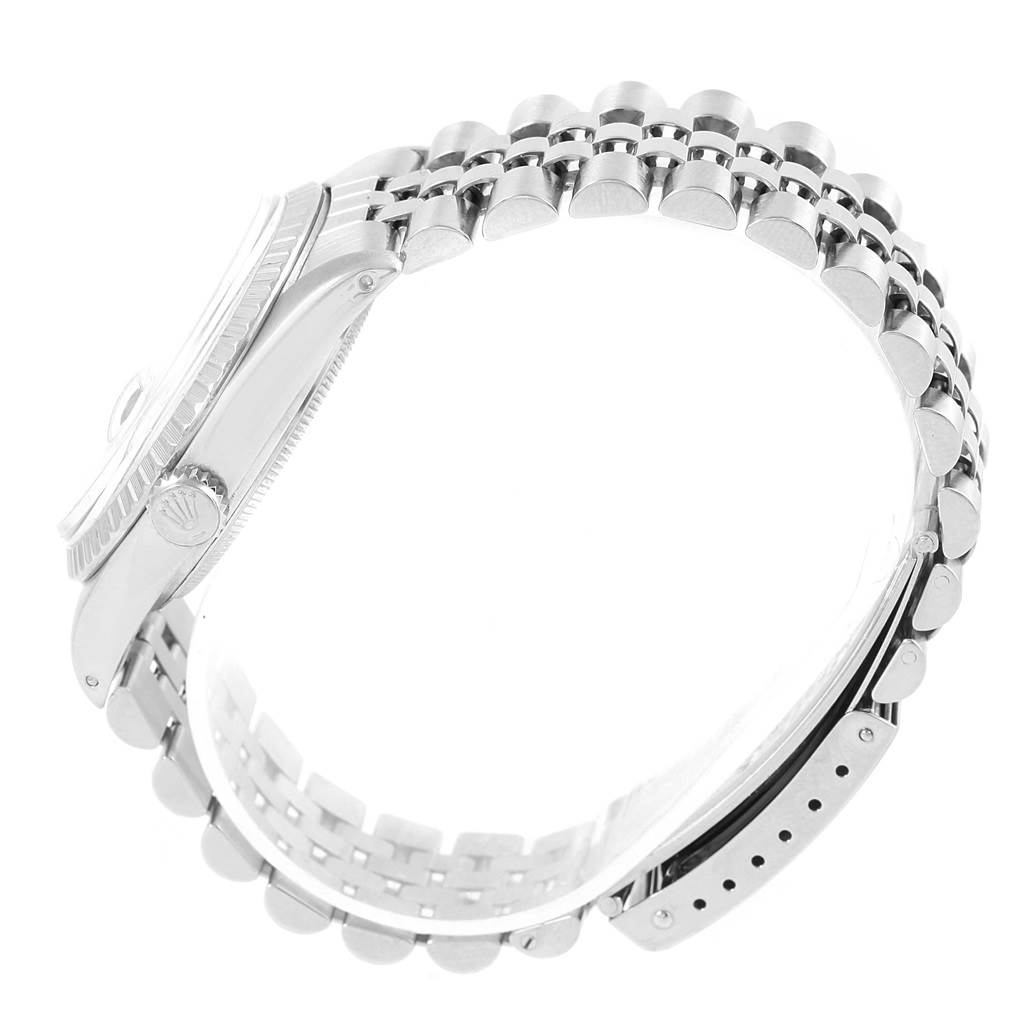 The image shows a side profile of the Rolex Vintage Collection 16030 Men
s Stainless Steel White Dial 16030 Men
s Stainless Steel White Dial watch, highlighting the crown, case, and bracelet.